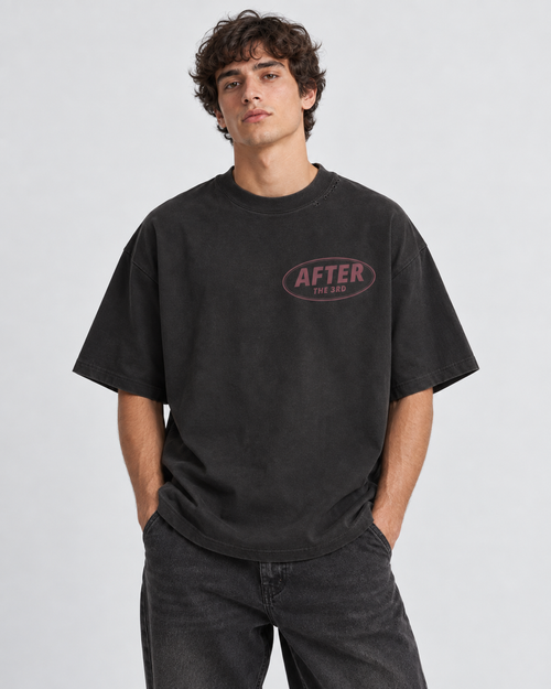 After the 3rd boxy tee in washed black on model