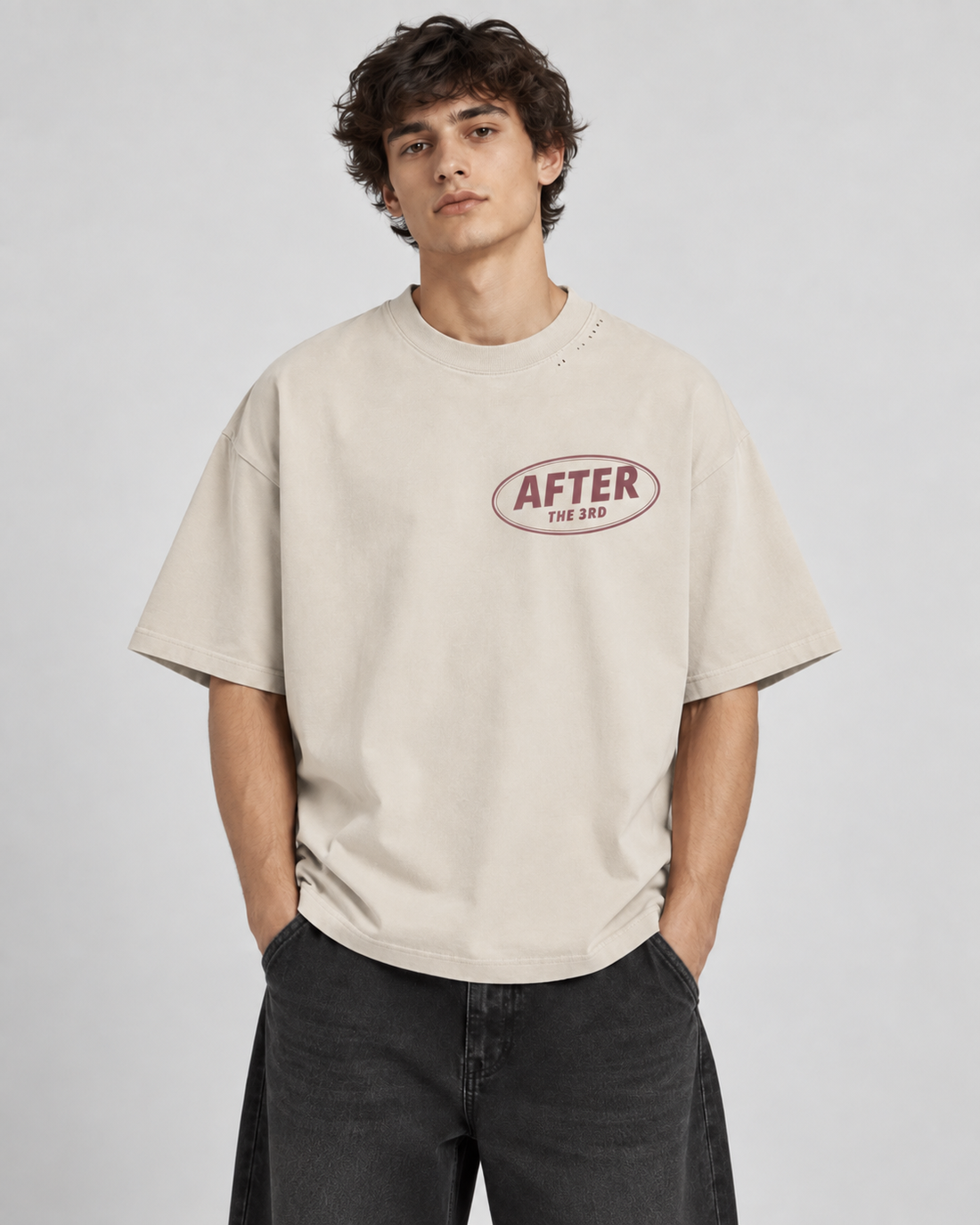 After the 3rd boxy tee in cream on model