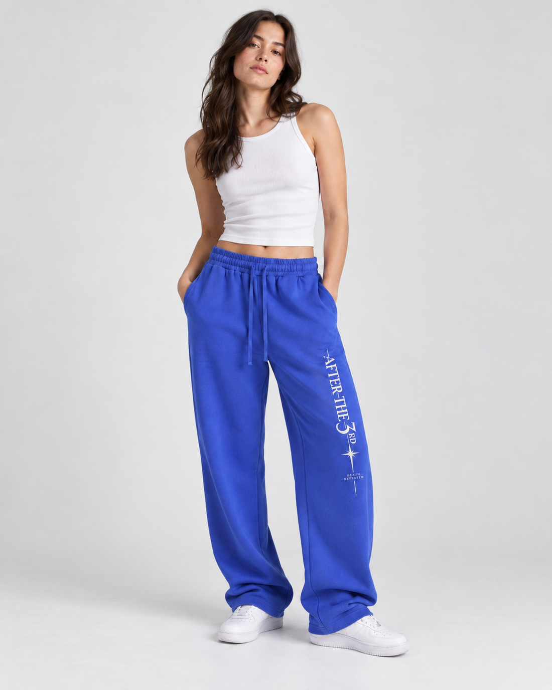 After the 3rd relaxed sweatpants in blue on model